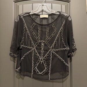 Abercrombie & Fitch Black Sheer Beaded Blouse